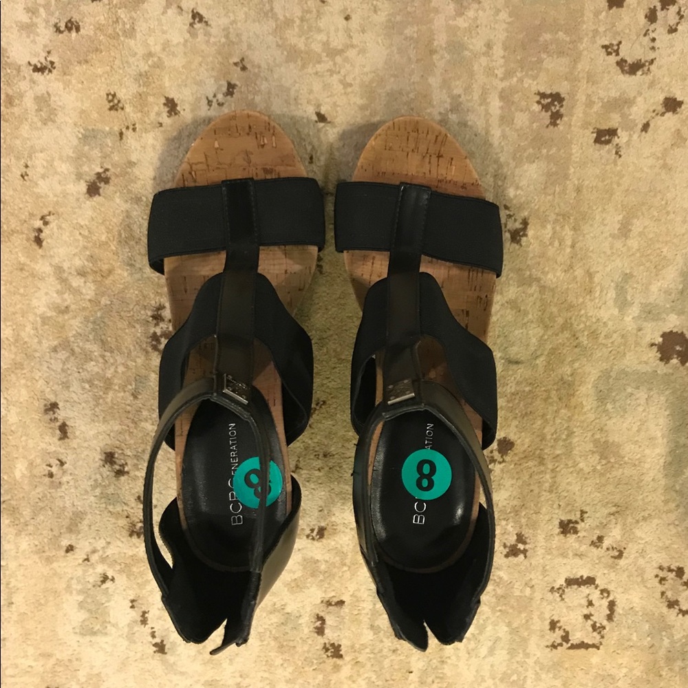 BCBG black wedge shoes, size 8